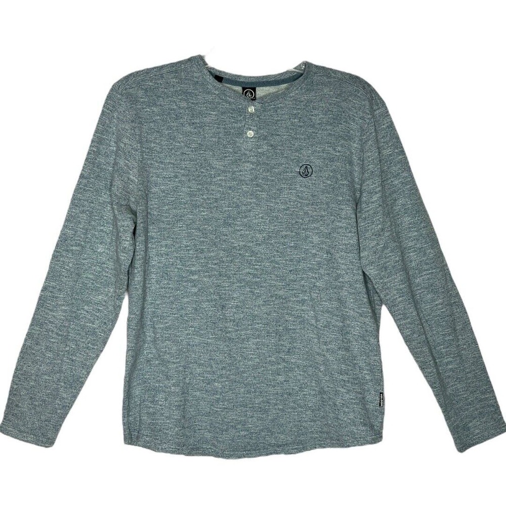 Volcom Shirt Mens Large Marled Blue Henley Sweatshirt Casual Lounge Streetwear